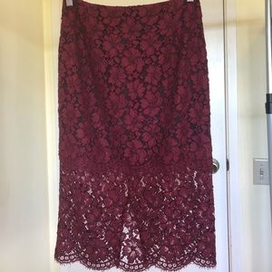Sandro Red Lace Midi Skirt
